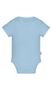 KOH KOH - Kids Short Sleeve Cotton Solid Lap Shoulder Baby Onesie Bodysuit - Sky Baby Light Blue