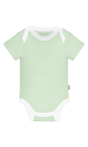 KOH KOH - Kids Short Sleeve Cotton Two Tone Color Block Baby Onesie Bodysuit - Seafoam Light Green & White