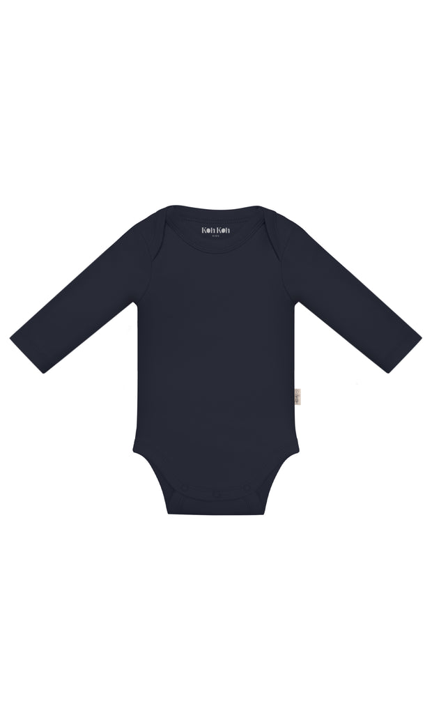 KOH KOH - Kids Short Sleeve Cotton Solid Lap Shoulder Baby Onesie Bodysuit - Dark navy Blue