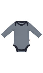 KOH KOH - Kids Long Sleeve Cotton Two Tone Color Block Baby Onesie Bodysuit - Dark Gray & Dark Navy Blue
