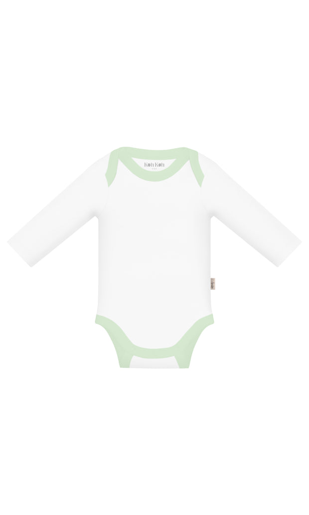 KOH KOH - Kids Long Sleeve Cotton Two Tone Color Block Baby Onesie Bodysuit - White & Seafoam Light Green