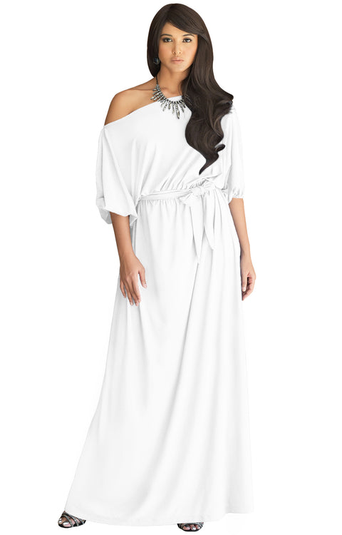 MACY - Off Shoulder 3/4 Sleeve Maxi Dress Gown - Ivory White