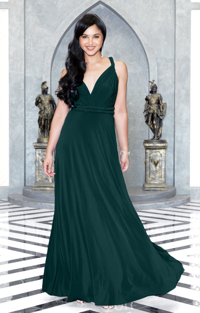 KAYLEE - Long Sexy Wrap Convertible Tall Bridesmaid Maxi Dress Gown - Black / 2X Large