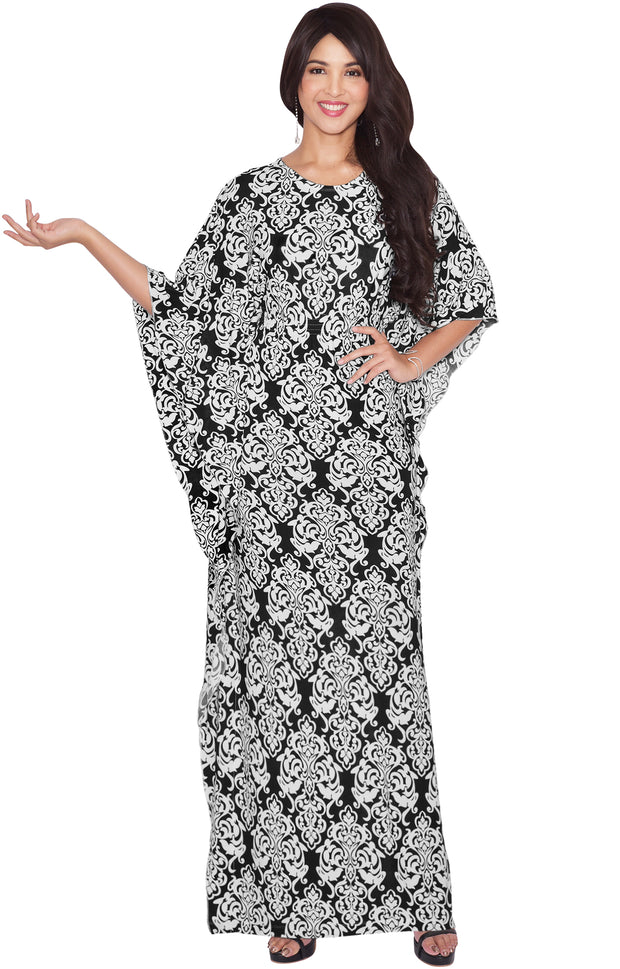 ARIANNA - Womens Damask Print 3/4 Sleeves Long Kaftan Maxi Dress Gown