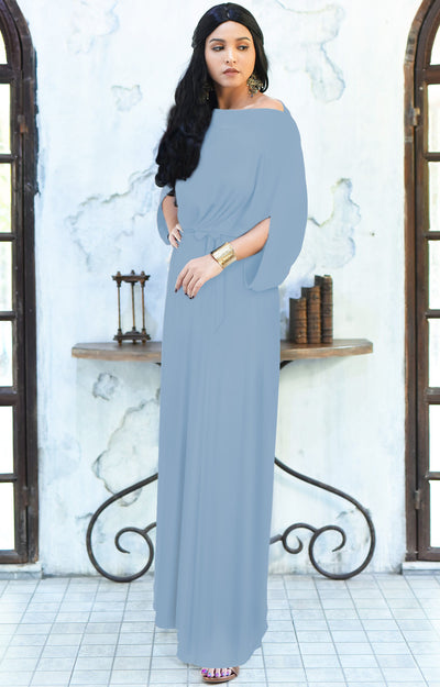 BETSI - Long Flowy Casual Half Short Sleeve Elegant Dressy Maxi Dress - Beige / 2X Large