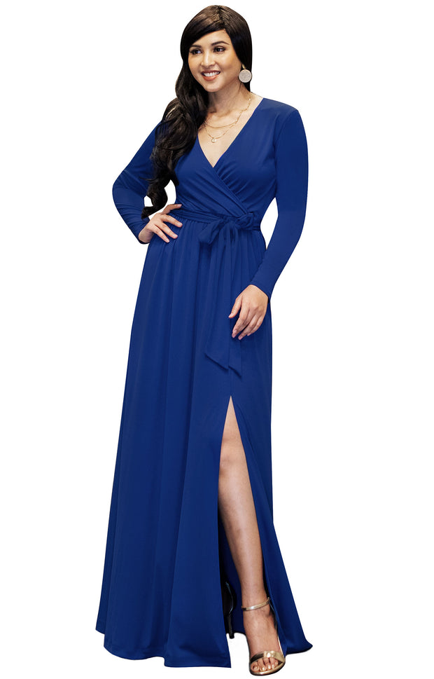 ANALISE - Long Sleeve Maxi Dress Maternity Flowy Cross Over V-Neck