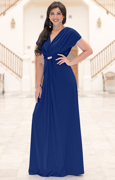 BEHATI - Long V-neck Empire Waist Full Floor Length Maxi Dress Gown