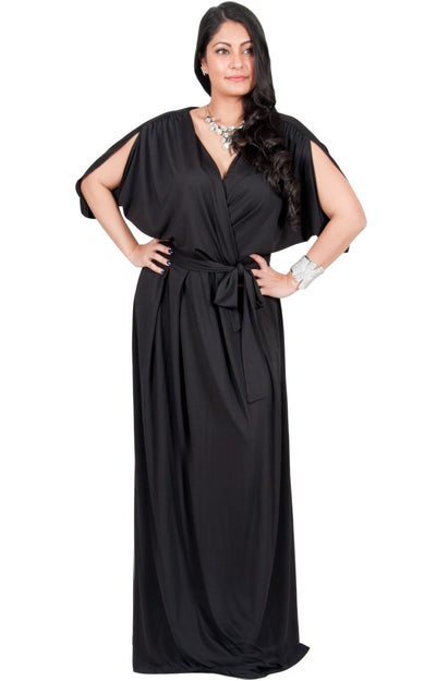 Adelyn & Vivian Plus Size Batwing Sleeve Cocktail Elegant Maxi Dress - Dark Navy Blue / Extra Large