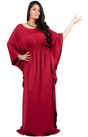 Adelyn & Vivian Plus Size Kaftan Half Sleeve Long Maxi Dress - Claret Crimson Red / 2X Large