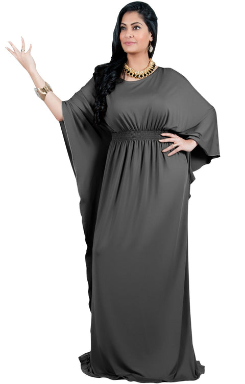 Adelyn & Vivian Plus Size Kaftan Half Sleeve Long Maxi Dress - Pewter Gray Grey / Extra Large
