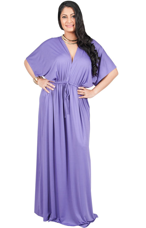 Adelyn & Vivian Plus Size Maxi Dress V-Neck Kimono Sleeve Cocktail - Violet Light Purple / 2X Large