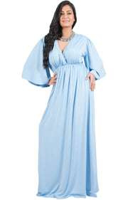 Adelyn & Vivian Plus Size V-Neck Long Kimono Sleeve Formal Maxi Dress - Sky Baby Light Blue / 2X Large