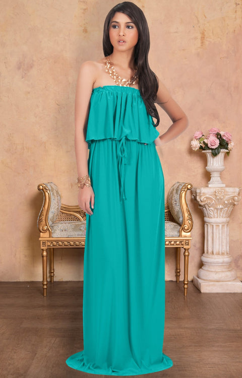 ANIYAH - Strapless Maxi Dress Long Evening Summer Flowy Gown Beach - Turquoise / 2X Large