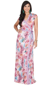 AVA - Womens Cap Sleeve Maxi Dress Sexy Print Summer Floral Gown