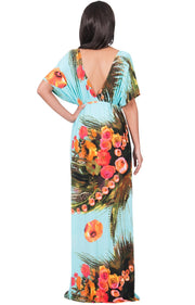 EMMA - Floral Printed Hawaiian Kimono Styled Sleeve Maxi Dress