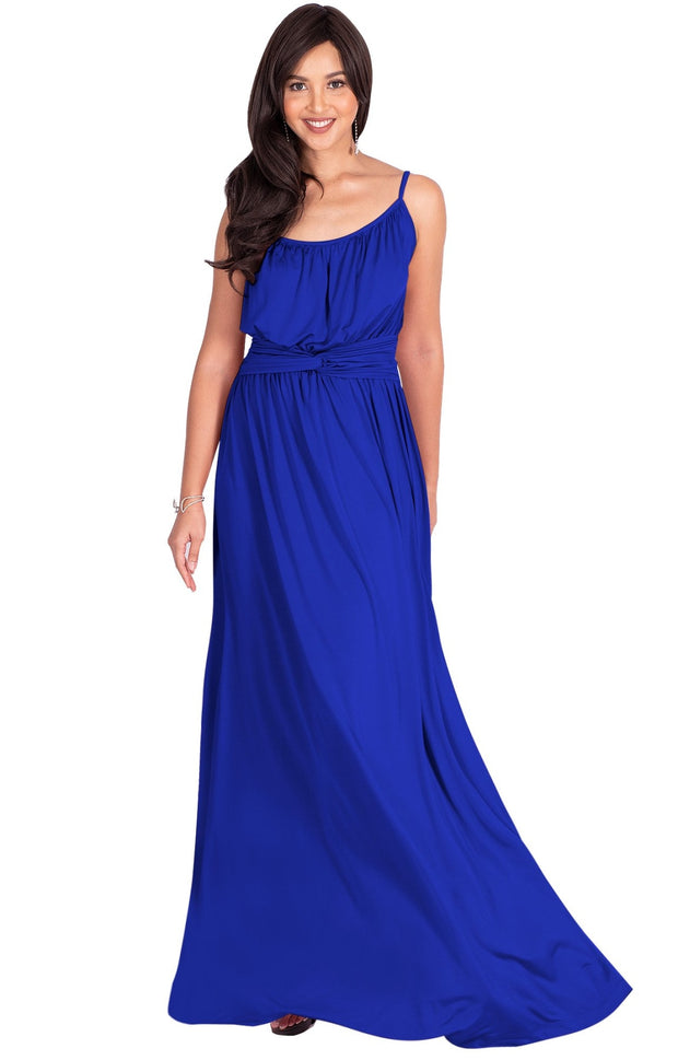 ETA - Long Sexy Bridesmaid Semi Formal Flowy Summer Maxi Dress Gown - Cobalt Royal Blue / Extra Small