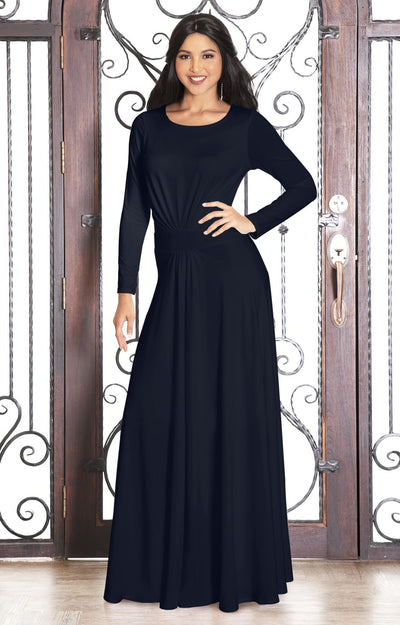 HAYDEN - Long Sleeve Maxi Dress Floor Length Gown Bridesmaid Fall - Black / 2X Large