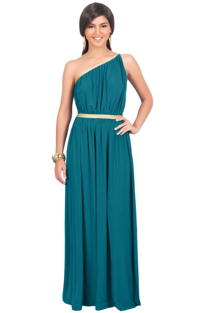 KYLIE - Cleopatra Maxi Dress Evening Bridesmaid for Summer Gown w/ Gold Braid - White / 2X Large
