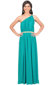 KYLIE - Cleopatra Maxi Dress Evening Bridesmaid for Summer Gown w/ Gold Braid - Turquoise / 2X Large