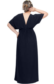 LANE - Kimono V-Neck Sleeve Elastic Sexy Maxi Dress