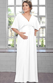LANE - Kimono V-Neck Sleeve Elastic Sexy Maxi Dress - Ivory White / 2X Large