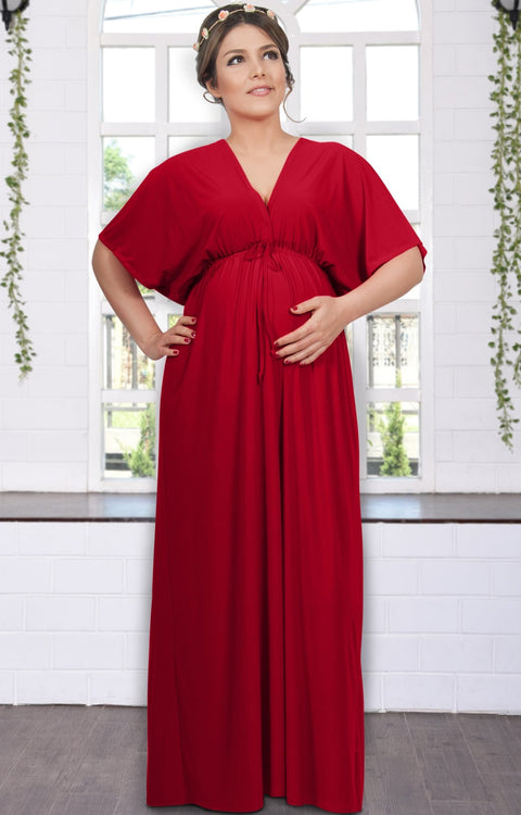 LANE - Kimono V-Neck Sleeve Elastic Sexy Maxi Dress - Red / 2X Large