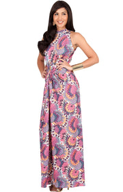 MAGNOLIA - Sleeveless Summer Print Halter Maxi Dress