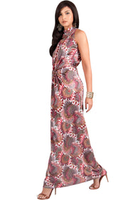 MAGNOLIA - Sleeveless Summer Print Halter Maxi Dress