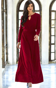 PAMELA - Winter Fall Long Sleeved Maxi Dresses for Women Modest Warm - Crimson Dark Red / 2X Large