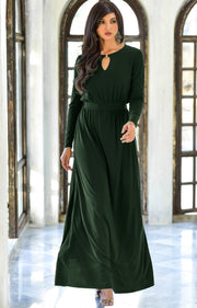 PAMELA - Winter Fall Long Sleeved Maxi Dresses for Women Modest Warm - Emerald Green / 2X Large