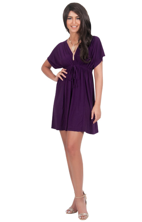 PEARL- Kimono Sleeve Casual Cover Up Party Summer Sundress Mini Dress - Purple / 2X Large