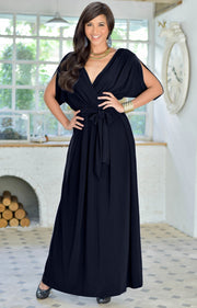SAMANTHA - Short Sleeve Maxi Dress Flowy Maternity Formal Evening Wear - Dark Navy Blue / 2X Large
