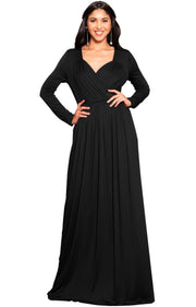 SKYLAR - Long Sleeve Empire Waist Modest Fall Flowy Maxi Dress Gown - Black / 2X Large