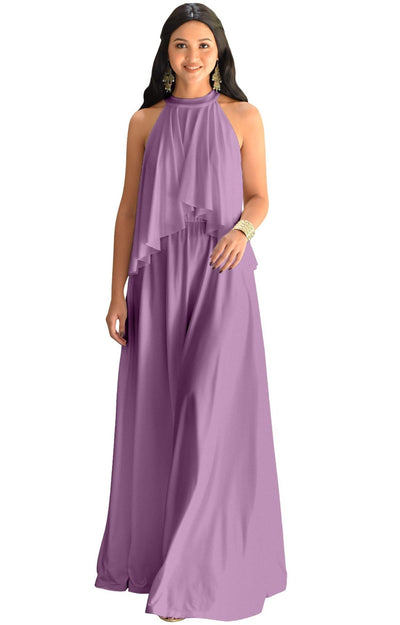 ZOE - Long Bridesmaid Cocktail Maxi Dress Gown Sleeveless Halter Flowy - Maroon Wine Red / 2X Large