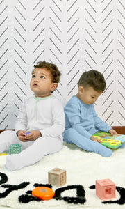 KOH KOH - Kids Baby Cotton Color Block Long Sleeve Two Way Zip Footie One Piece