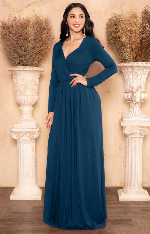 SKYLAR - Long Sleeve Empire Waist Modest Fall Flowy Maxi Dress