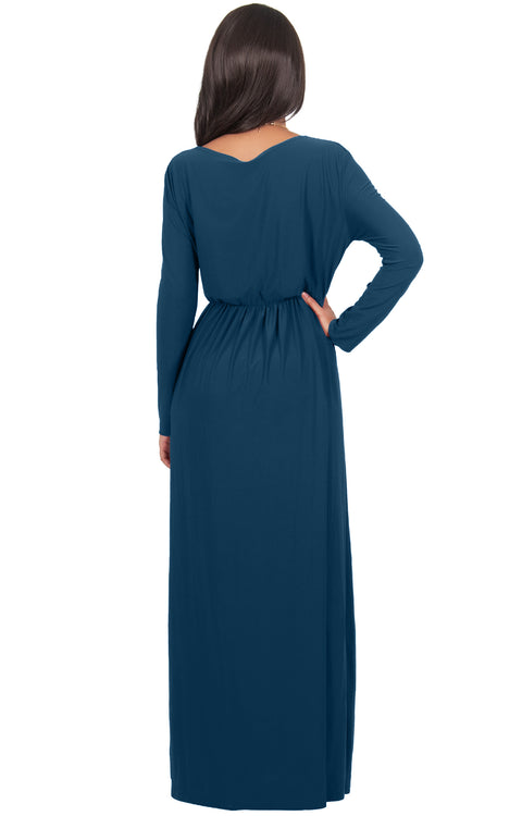 SKYLAR - Long Sleeve Empire Waist Modest Fall Flowy Maxi Dress Gown – GCGme