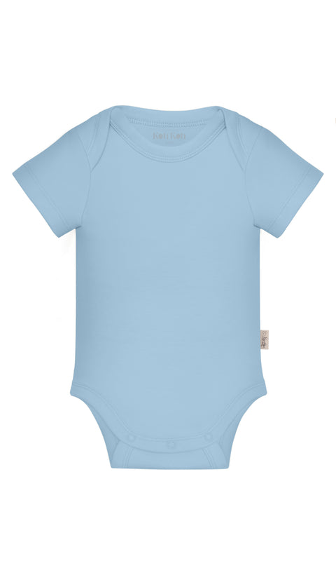 KOH KOH - Kids Short Sleeve Cotton Solid Lap Shoulder Baby Onesie Bodysuit - Sky Baby Light Blue