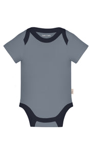 KOH KOH - Kids Short Sleeve Cotton Two Tone Color Block Baby Onesie Bodysuit - Dark Gray & Dark Navy Blue