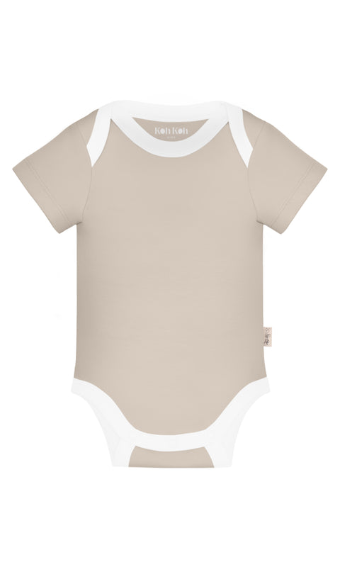 KOH KOH - Kids Short Sleeve Cotton Two Tone Color Block Baby Onesie Bodysuit - Light Beige Brown & White