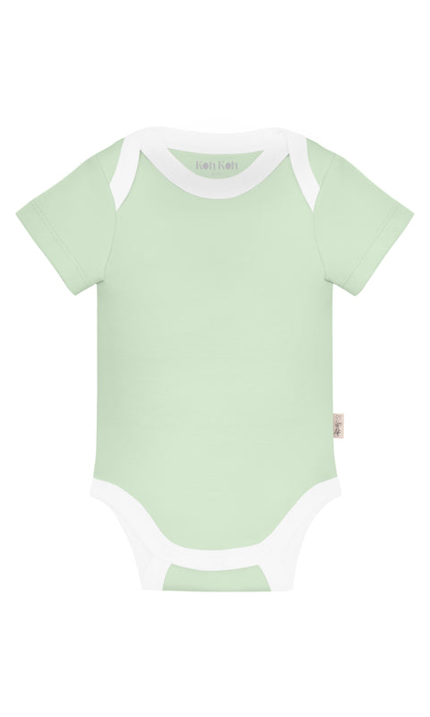 KOH KOH - Kids Short Sleeve Cotton Two Tone Color Block Baby Onesie Bodysuit - Seafoam Light Green & White