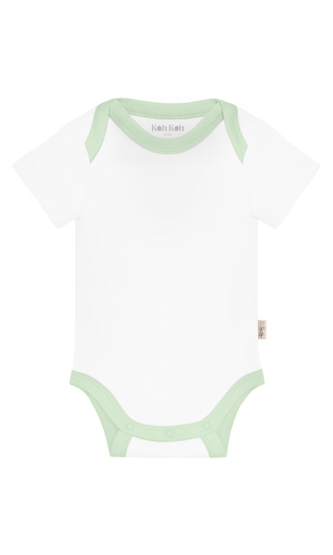 KOH KOH - Kids Short Sleeve Cotton Two Tone Color Block Baby Onesie Bodysuit - White & Seafoam Light Green
