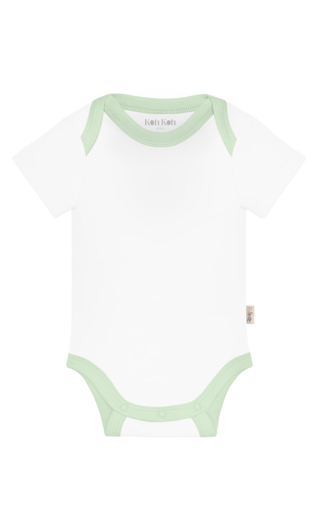 KOH KOH - Kids Short Sleeve Cotton Two Tone Color Block Baby Onesie Bodysuit - White & Seafoam Light Green
