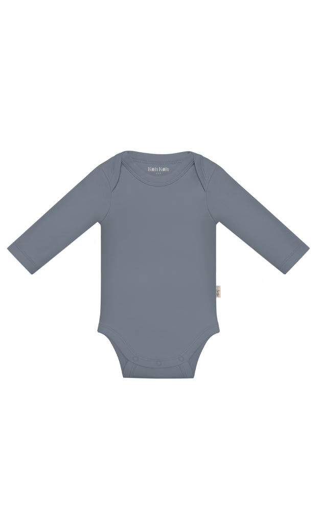 KOH KOH - Kids Short Sleeve Cotton Solid Lap Shoulder Baby Onesie Bodysuit - Dark gray