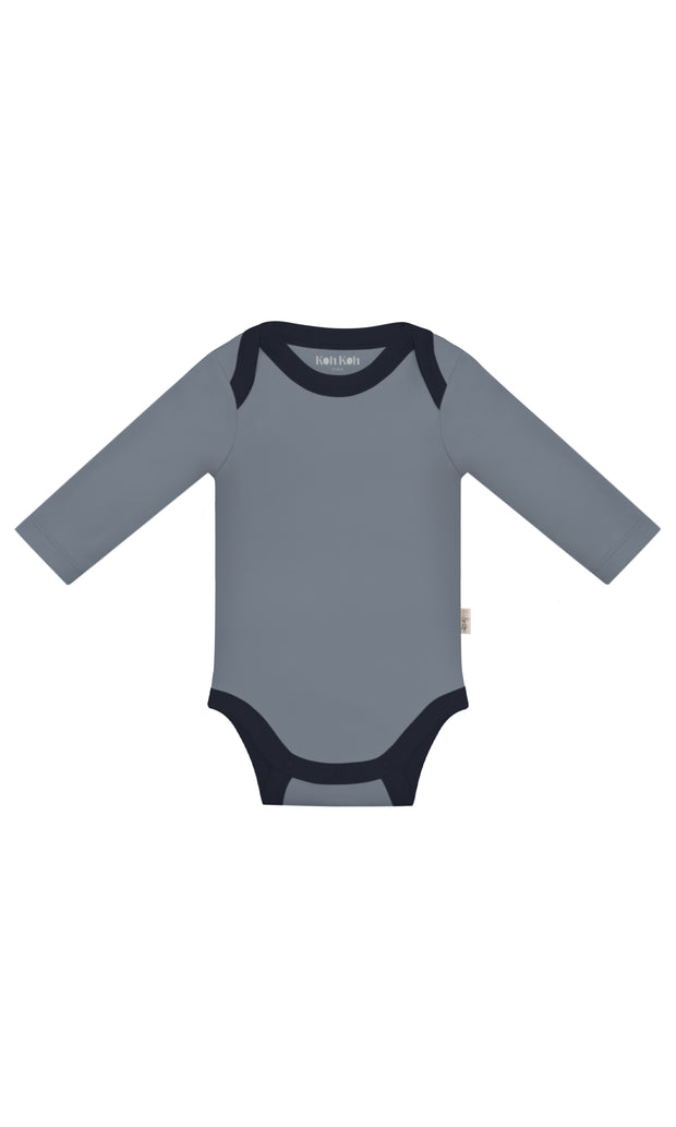 KOH KOH - Kids Long Sleeve Cotton Two Tone Color Block Baby Onesie Bodysuit - Dark Gray & Dark Navy Blue