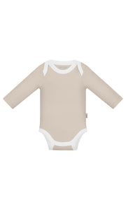 KOH KOH - Kids Long Sleeve Cotton Two Tone Color Block Baby Onesie Bodysuit - Lighy Beige Brown & White