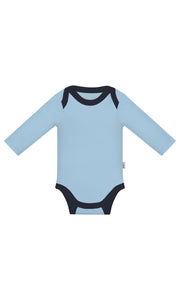 KOH KOH - Kids Long Sleeve Cotton Two Tone Color Block Baby Onesie Bodysuit - Sky Baby Ligt Blue & Dark Navy Blue
