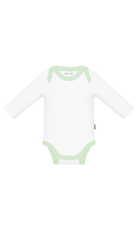 KOH KOH - Kids Long Sleeve Cotton Two Tone Color Block Baby Onesie Bodysuit - White & Seafoam Light Green