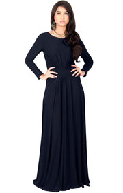 BELLA - Full Sleeve Fall Winter Tall Modest Flowy Maxi Dress Gown 