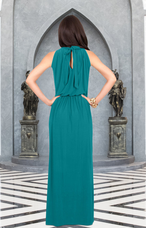 LONDYN - Ladies Classic Halter Neck Sleeveless Long Evening Maxi Dress